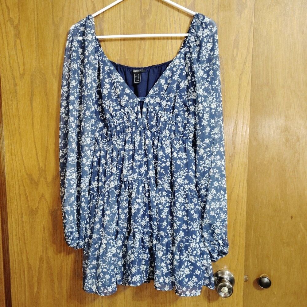 Forever 21 Dress Tunic Blouse SMALL Babydoll Floral Flowy Lined Y2K